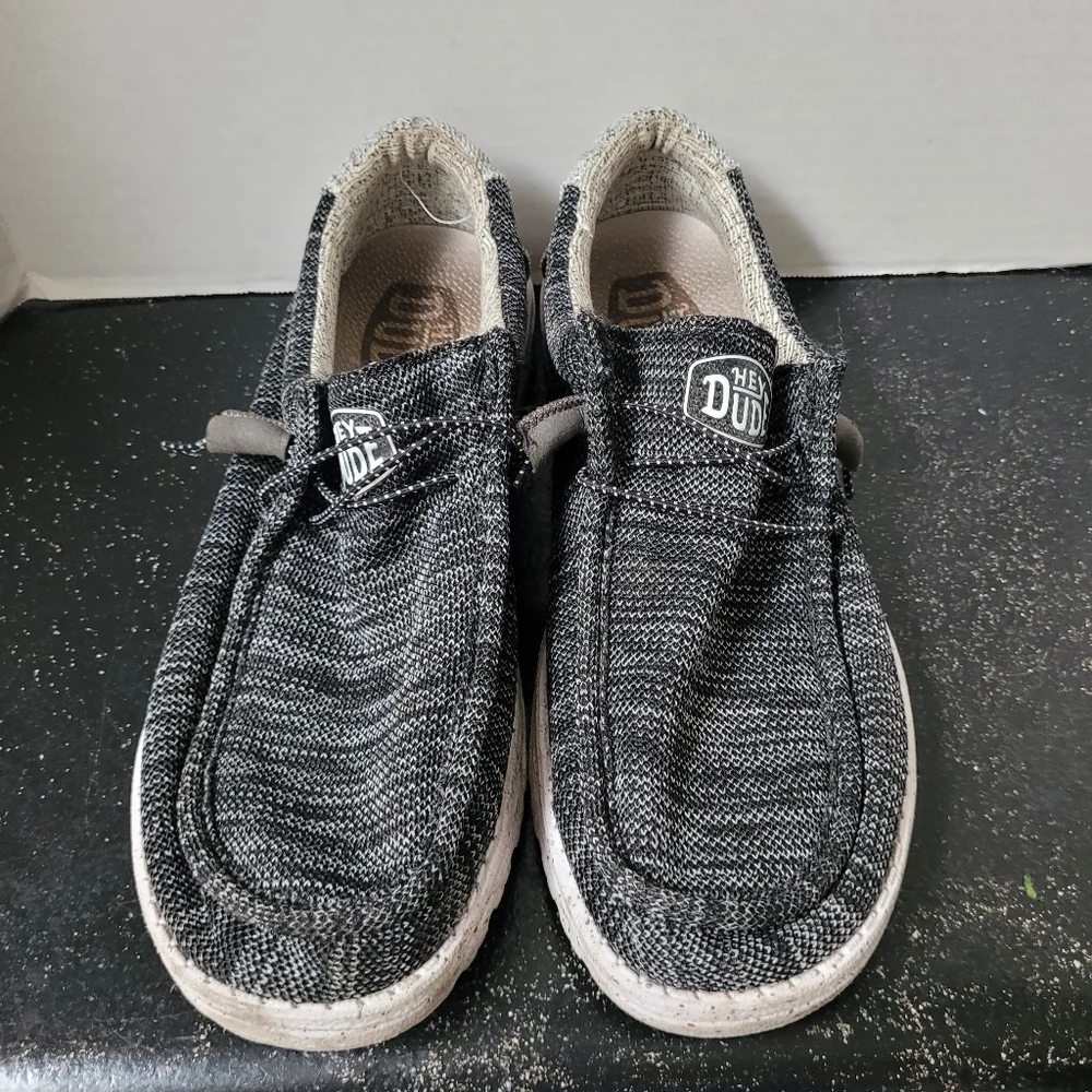 Hey Dude Walley Stretch Black and Gray Loafers Meterorite